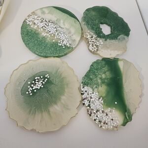 Green Epoxy Handmade Resin Coaster cold hot drinks Set Of Four 4